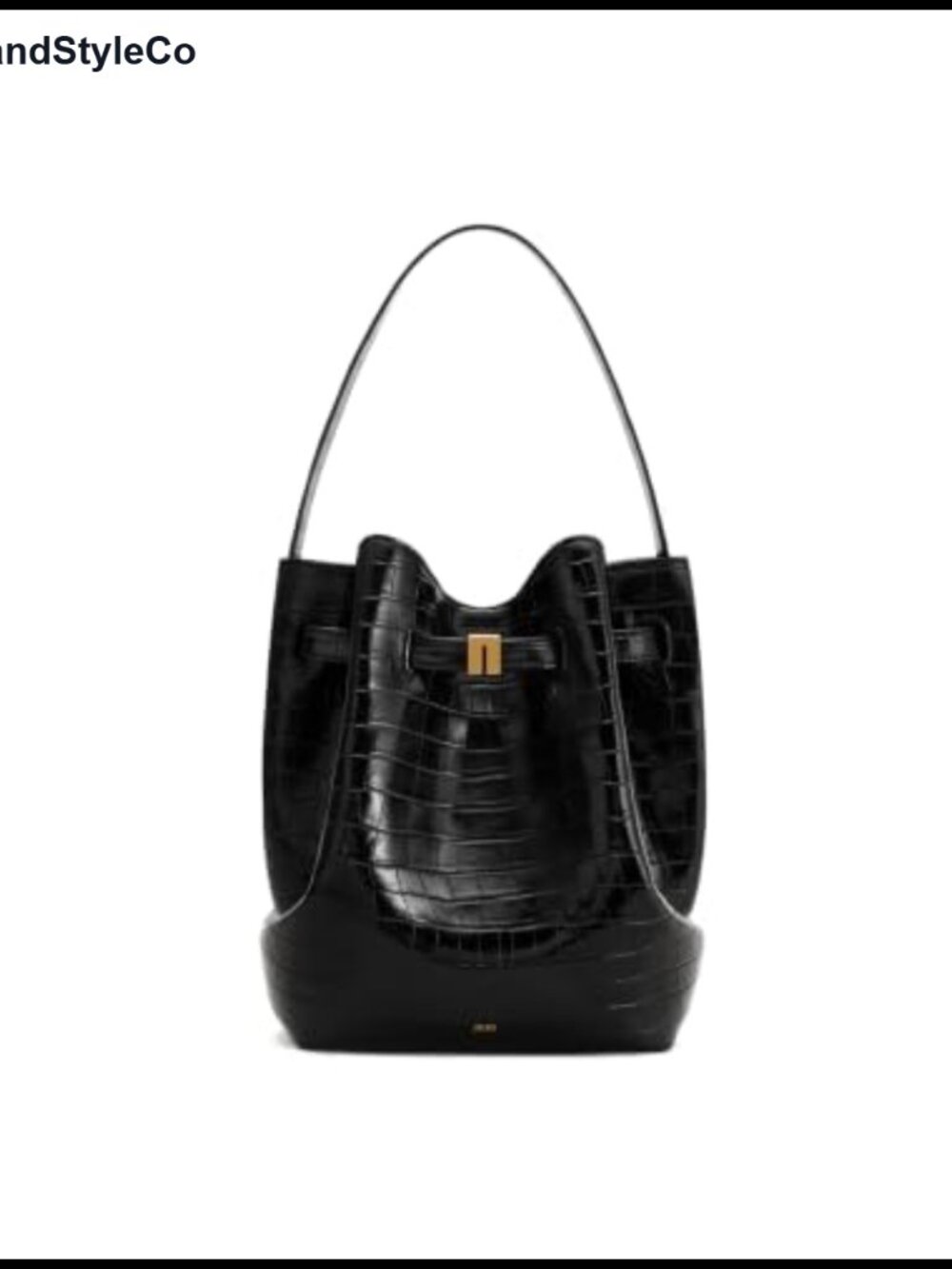 Vegan Leather Bucket Shoulder Bag Lock Accent Adjustable Strap Handbag